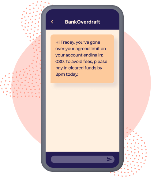 TextAnywhere Financial SMS Overdrawn Warning Example