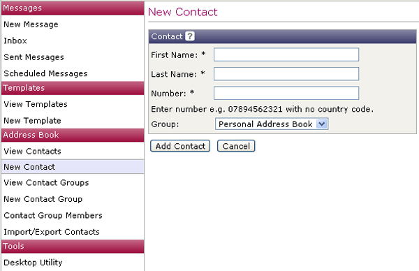 Screenshots of TextAnywhere platform showing how to upload single contacts