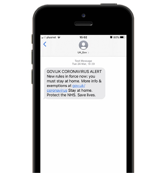 Example text message about coronavirus outbreak, from UK government